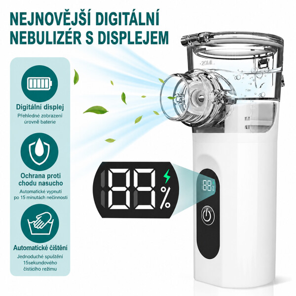 Wellife Přenosný ultrazvukový inhalátor s digitálním displejem TZ-W12 – nebulizér