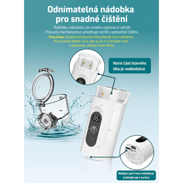 Wellife Přenosný ultrazvukový inhalátor s digitálním displejem TZ-W12 – nebulizér
