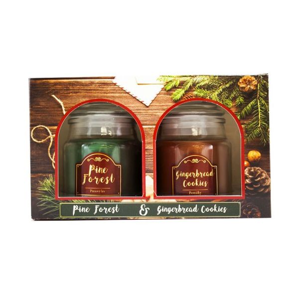 Arôme Vánoční vonná svíčka Pine Forest + Gingerbread Cookies, 2 x 85 g